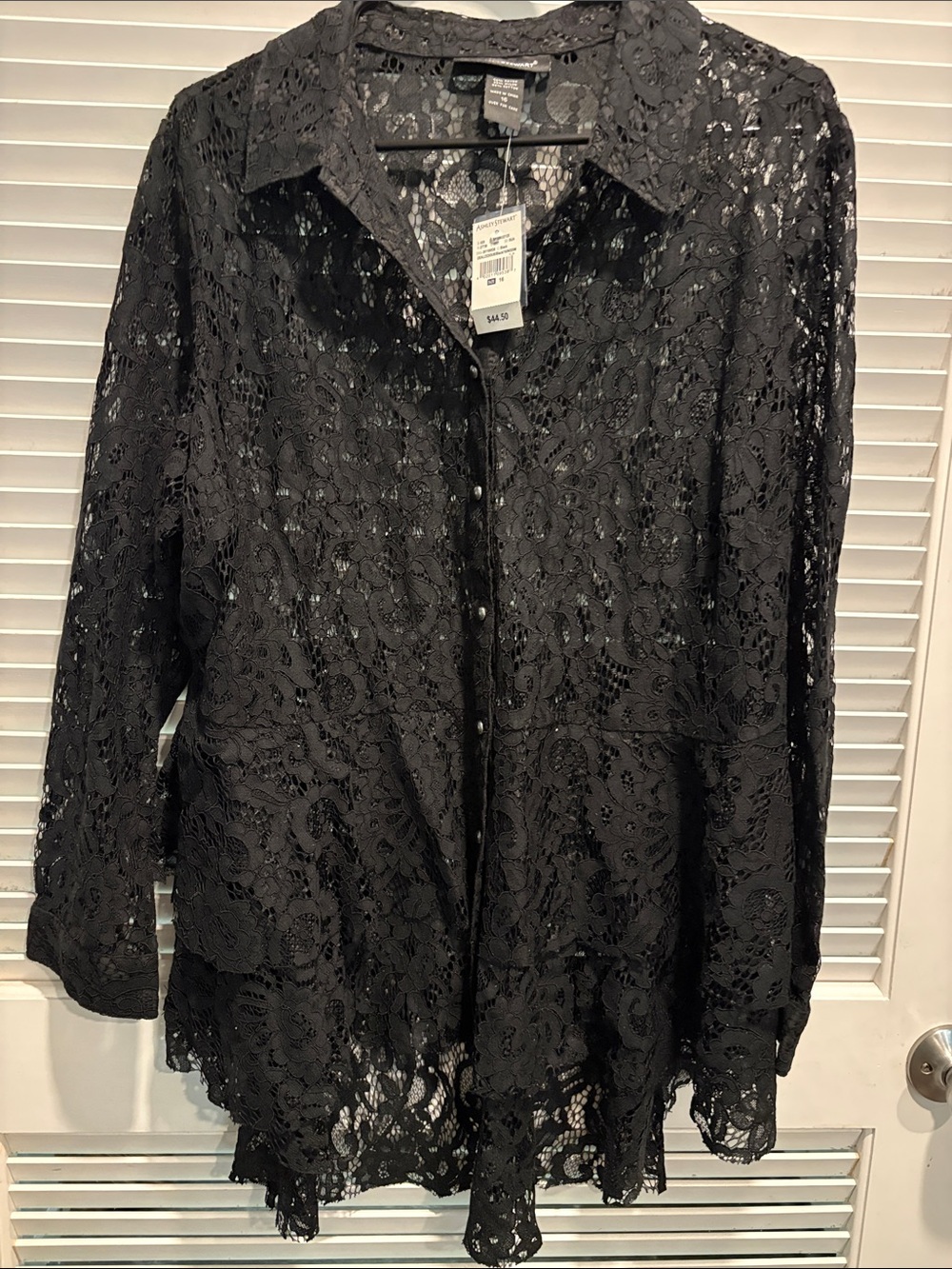 Ashley Stewart Black Lace Button-Down Blouse
